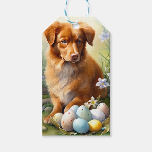 Nova Scotia Duck Toller with Easter Eggs Holiday Gift Tags