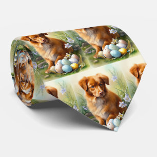 Nova Scotia Duck Toller with Easter Eggs Holiday Neck Tie