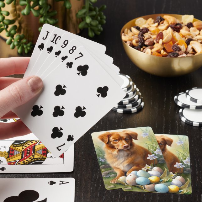 Nova Scotia Duck Toller with Easter Eggs Holiday Poker Cards (In Situ)