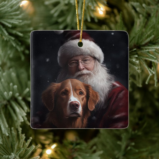 Nova Scotia Duck Toller With Santa Claus Festive Ceramic Ornament (Tree)