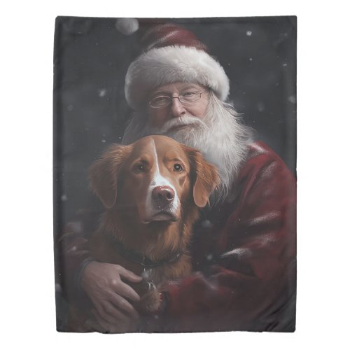 Nova Scotia Duck Toller With Santa Claus Festive Duvet Cover