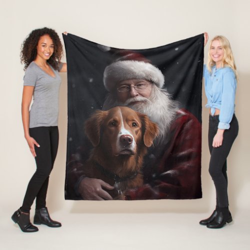 Nova Scotia Duck Toller With Santa Claus Festive Fleece Blanket