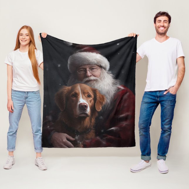 Nova Scotia Duck Toller With Santa Claus Festive Fleece Blanket (In Situ)