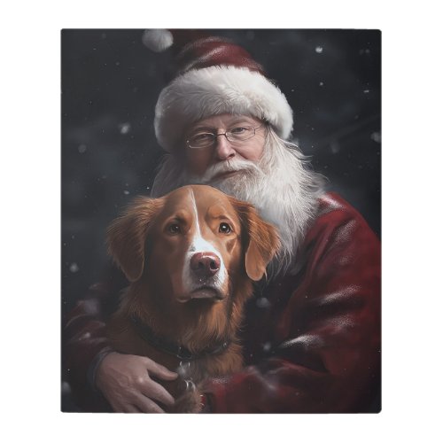 Nova Scotia Duck Toller With Santa Claus Festive Metal Print