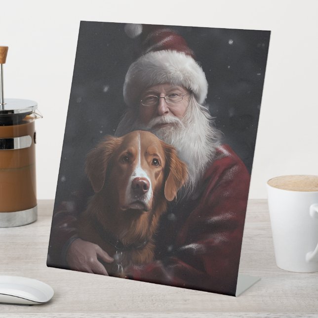 Nova Scotia Duck Toller With Santa Claus Festive Pedestal Sign (In SItu)