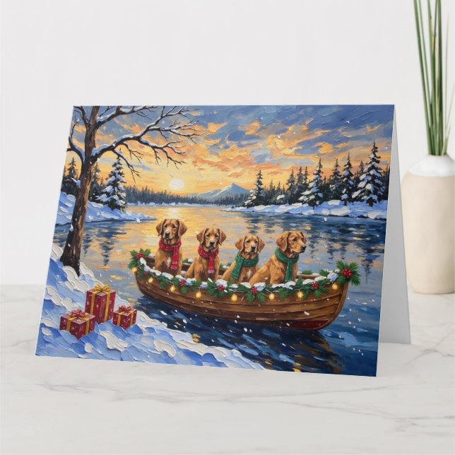 Nova Scotia Duck Tolling Retriever Christmas Boat  Card (Front)