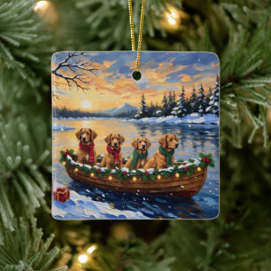 Nova Scotia Duck Tolling Retriever Christmas Boat  Ceramic Ornament