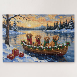 Nova Scotia Duck Tolling Retriever Christmas Boat  Jigsaw Puzzle