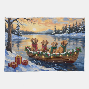 Nova Scotia Duck Tolling Retriever Christmas Boat Kitchen Towel