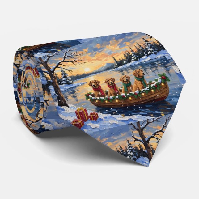 Nova Scotia Duck Tolling Retriever Christmas Boat  Neck Tie (Rolled)