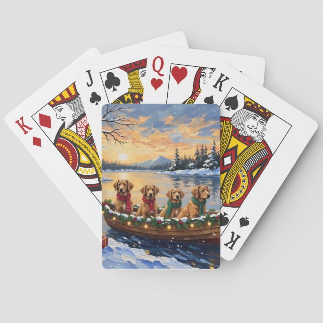 Nova Scotia Duck Tolling Retriever Christmas Boat  Poker Cards (Back)