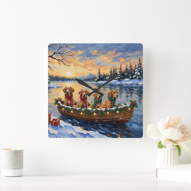 Nova Scotia Duck Tolling Retriever Christmas Boat  Square Wall Clock (Home)