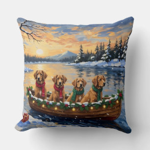 Nova Scotia Duck Tolling Retriever Christmas Boat  Throw Pillow