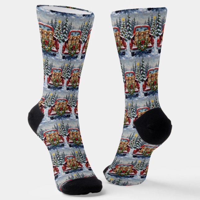Nova Scotia Duck Tolling Retriever Christmas Red Socks (Angled)