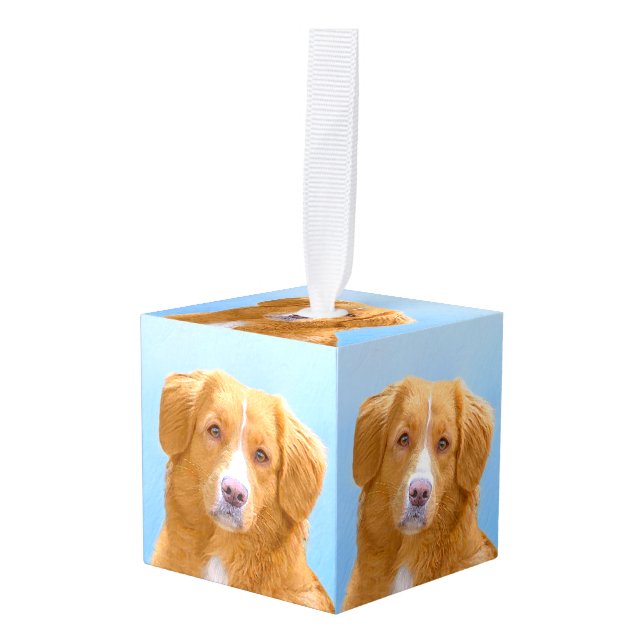 Nova Scotia Duck Tolling Retriever Dog Painting Cube Ornament (Front Angled)