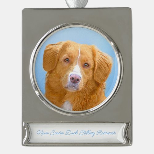 Nova Scotia Duck Tolling Retriever Dog Painting Go Silver Plated Banner Ornament