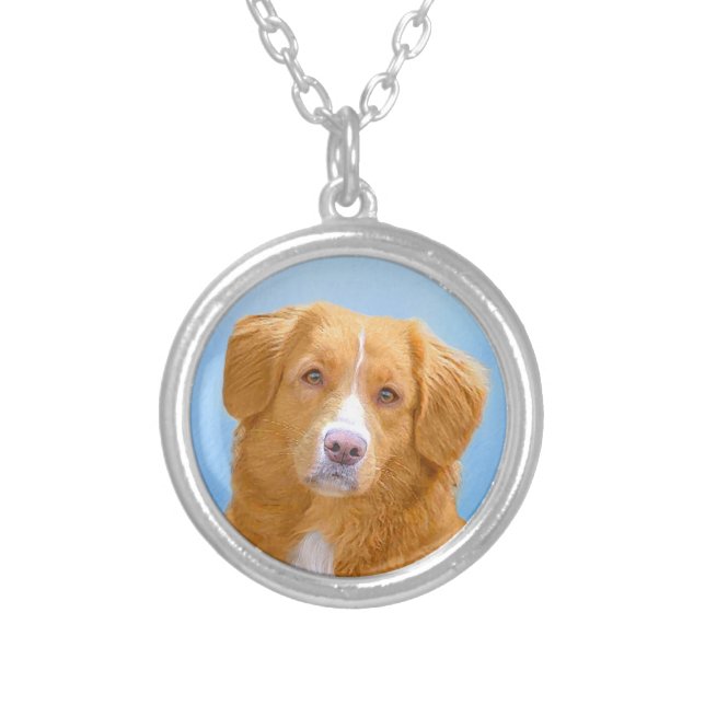 Nova Scotia Duck Tolling Retriever Dog Painting Silver Plated Necklace (Front)
