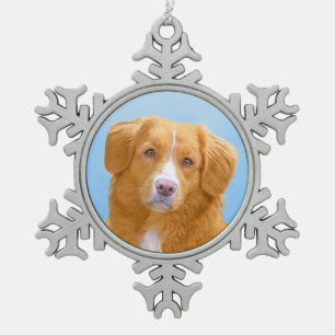 Nova Scotia Duck Tolling Retriever Dog Painting Snowflake Pewter Christmas Ornament
