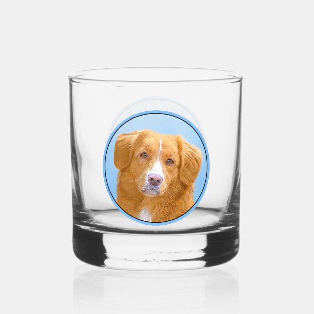 Nova Scotia Duck Tolling Retriever Dog Painting Whiskey Glass (Front)