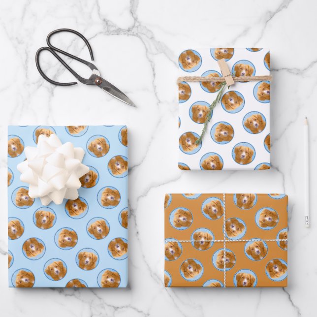 Nova Scotia Duck Tolling Retriever Dog Painting Wrapping Paper Sheets (Front)