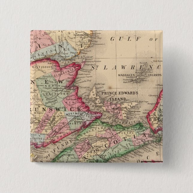 Nova Scotia, New Brunswick, Map by Mitchell Pinback Button (Front)