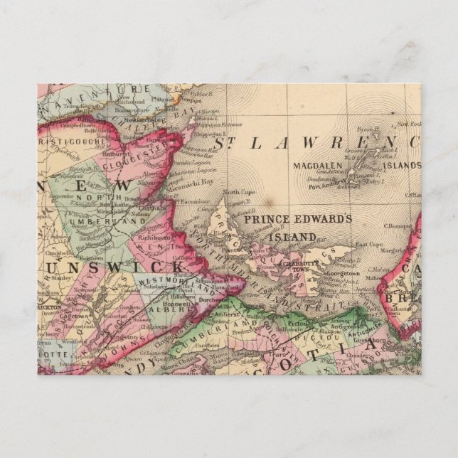 Nova Scotia, New Brunswick, Map by Mitchell Postcard (Front)