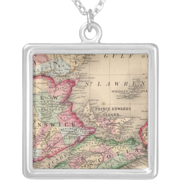 Nova Scotia, New Brunswick, Map by Mitchell Silver Plated Necklace (Front)