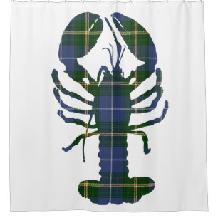 Nova Scotia Tartan blue shower curtain lobster