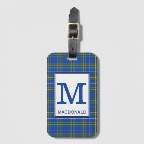 Nova Scotia Tartan Bright Blue Plaid Monogram Luggage Tag