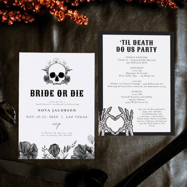 NOVA Skull Bride or Die Til Death Bachelorette Invitation (Creator Uploaded)