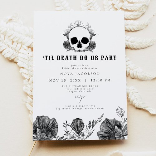 NOVA Til Death Gothic Skull Black Bridal Shower Invitation