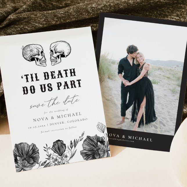 NOVA Til Death Gothic Skull Floral Save the Date Invitation (Creator Uploaded)