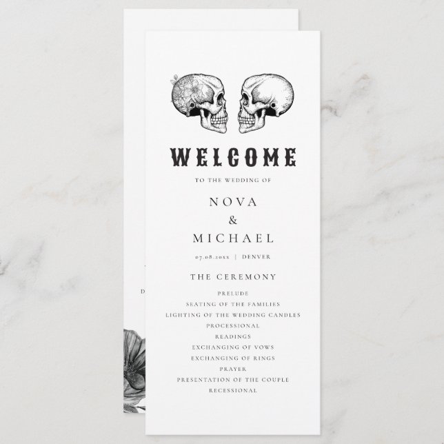 NOVA Til Death Gothic Skull Wedding Program Card (Front/Back)