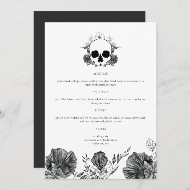 NOVA Til Death Vintage Gothic Skull Dinner Menu (Front/Back)