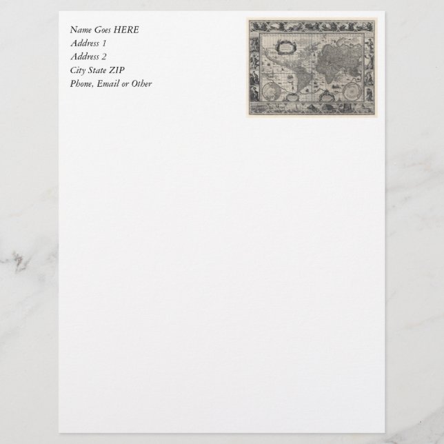 Nova totius terrarum, 1606 Antique World Map Letterhead (Front)