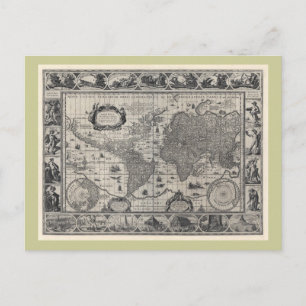 Nova totius terrarum, 1606 Antique World Map Postcard