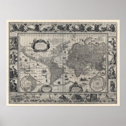 Nova totius terrarum, 1606 Antique World Map Poster
