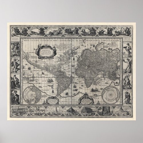 Nova totius terrarum 1606 Antique World Map Poster
