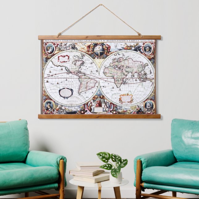 Nova Totius Terrarum Orbis by Henricus Hondius II Hanging Tapestry (Living Room)