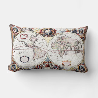 Nova Totius Terrarum Orbis by Henricus Hondius II Lumbar Pillow