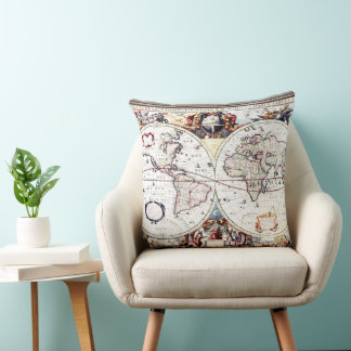 Nova Totius Terrarum Orbis by Henricus Hondius II Throw Pillow
