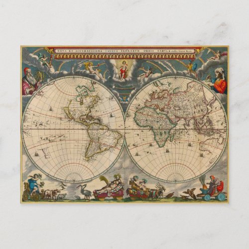 Nova Totius Terrarum Orbis Tabula World Map Postcard
