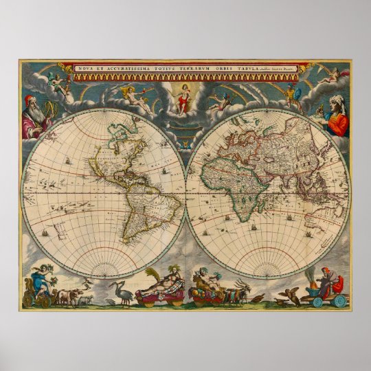 Nova Totius Terrarum Orbis Tabula World Map Poster | Zazzle.com