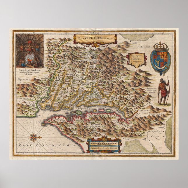 Nova Virginiae Tabula 1630 Henricus Hondius Map Poster (Front)