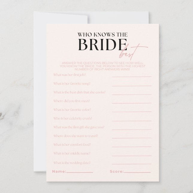 Nova Who Knows The Bride Best Game Invitation (Front)