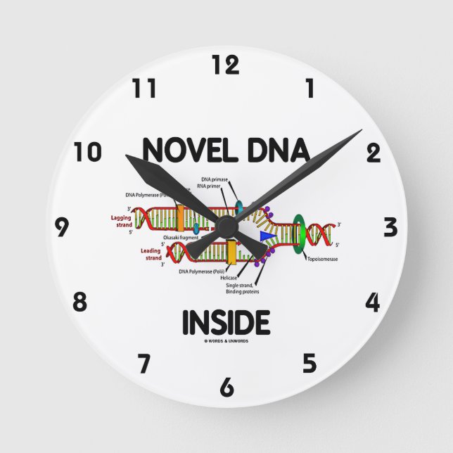 Novel DNA Inside (Molecular Biology Humor) Round Clock (Front)