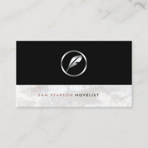 Novelist Bold Silver Quill Icon Elegant Business Card
