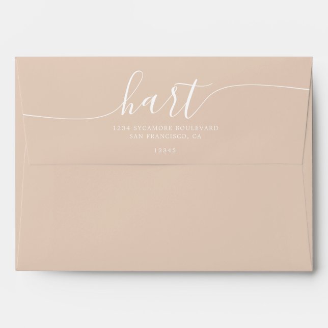 Novelle Peach with White Script Return Address Envelope (Back (Top Flap))