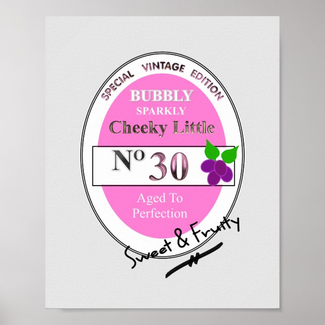 Novelty 30th Milestone Birthday Funny Wine Label Poster (Front)
