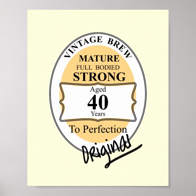 Novelty 40th Milestone Birthday Funny BeerLabel Poster (Front)